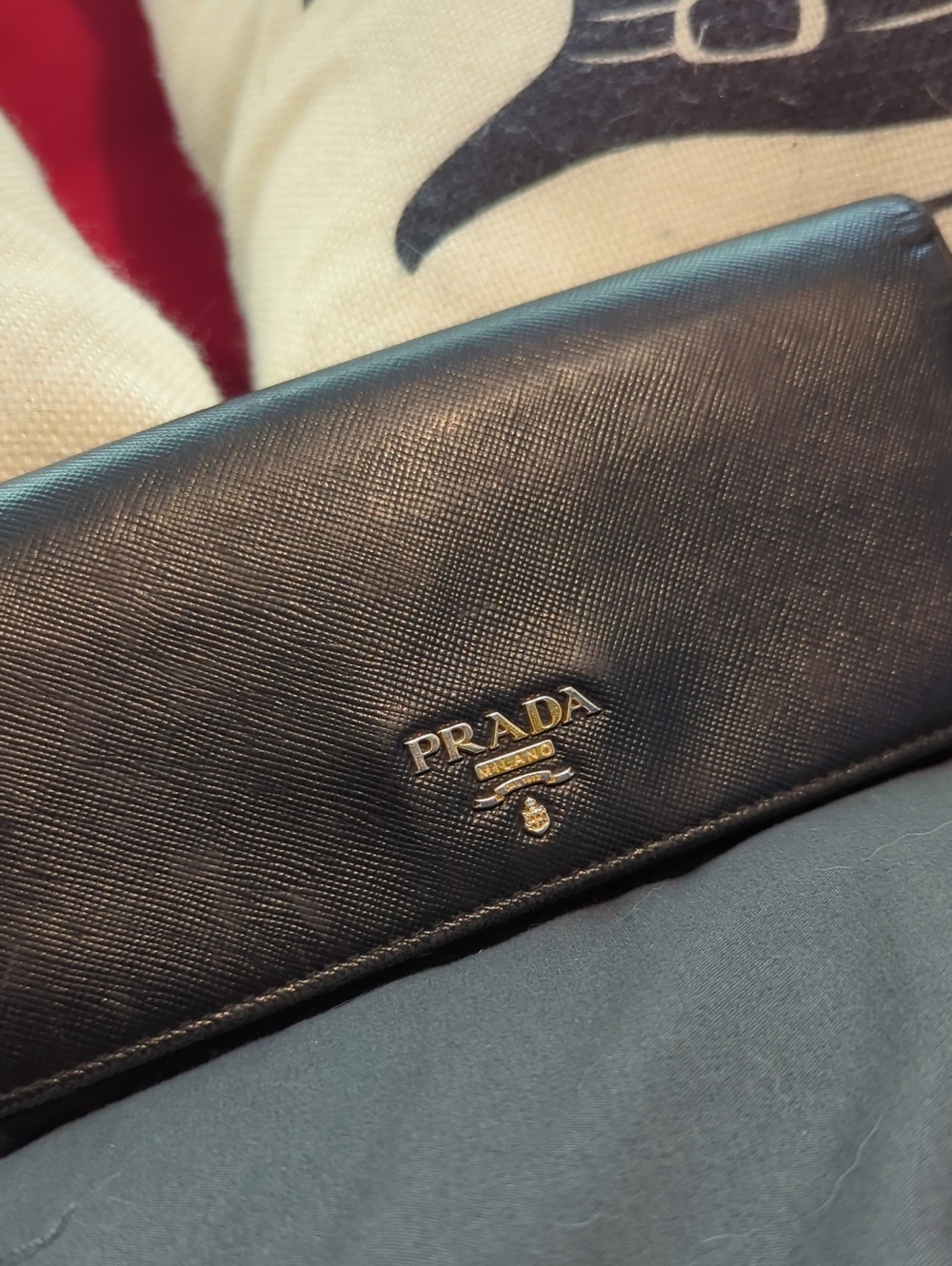 Authentic Prada Black Tri Color Saffiano Leather Long Wallet - So Cute! - Picture 2 of 6